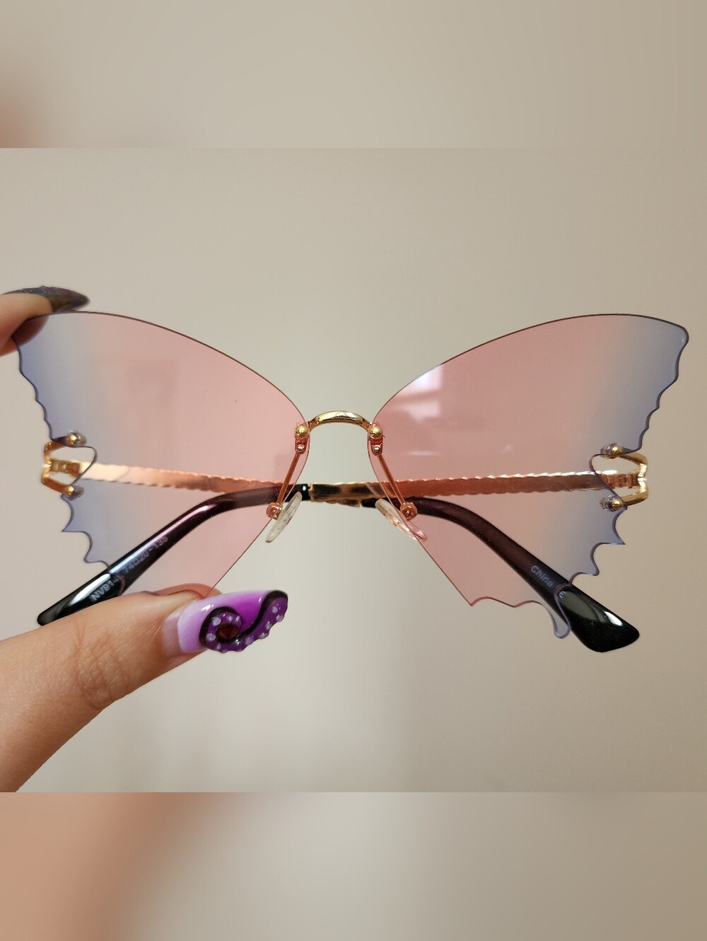 Pink Rimless Butterfly Sunglasses - Women's Fashion Accessory